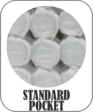 STANDARD POCKET * Material * Každá pružina je samostatně uložena v ochranné tašce. Počet pružinek v tomto typu je 370 ks / m2. STANDARD POCKET * Material * Každá pružina je samostatně uložena v ochranné tašce. Počet pružinek v tomto typu je 370 ks / m2.